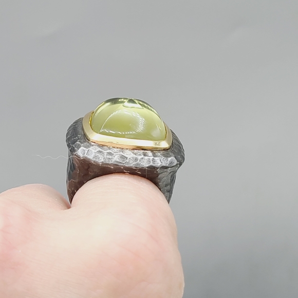 David Yurman 17mm Hammered Albion Darkened Ring Lemon Citrine and Gold - Picture 11 of 14